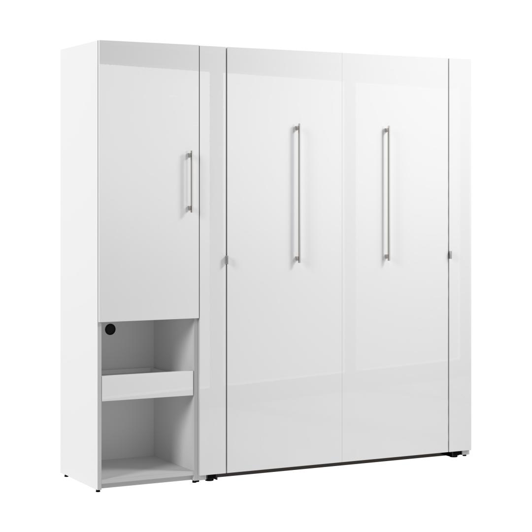 Lit escamotable double et armoire avec tablette coulissante (81L)