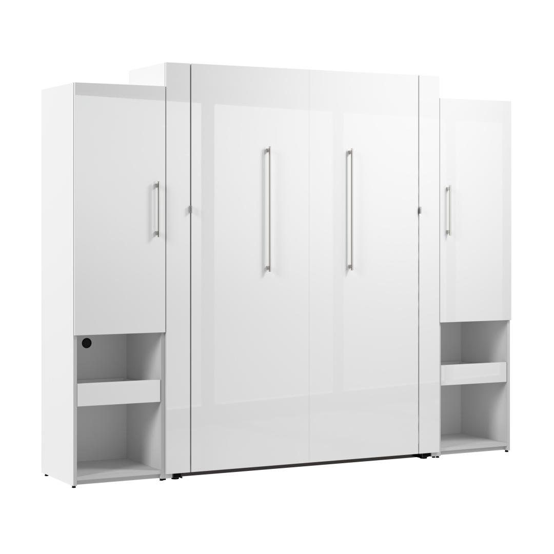 Queen Murphy Bed and Storage Cabinets with Pull-Out Shelf (107W)