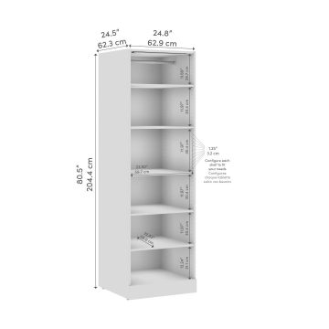 Organisateur de garde-robe modulaire pour walk-in ou placard avec lampe DEL et tablettes 25L x 25P