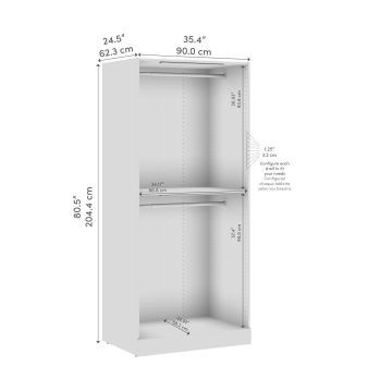 Organisateur de garde-robe modulaire à deux tringles avec lampes DEL 36L x 25P