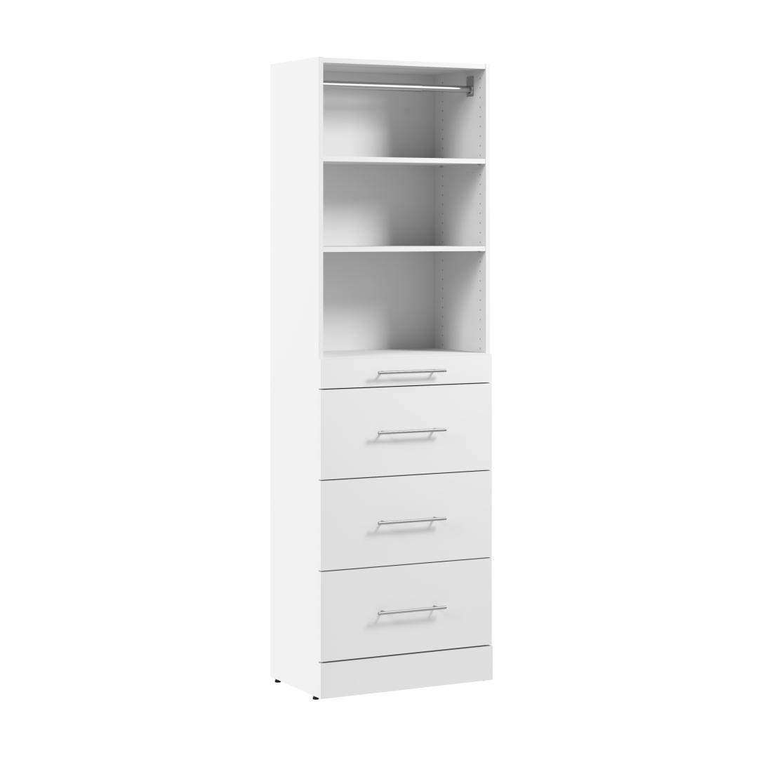 25W x 16D Modular Reach-In or Walk-In Closet System Tower with Shelves and 4 Drawers, Slab Style