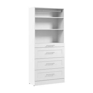 36W x 16D Modular Reach-In or Walk-In Closet System Tower with Shelves and 4 Drawers, Shaker Style