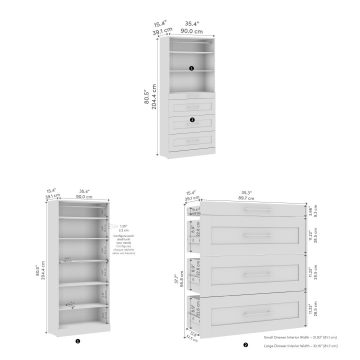 Organisateur de garde-robe modulaire pour walk-in ou placard avec tablettes et 4 tiroirs 36L x 16P, style Shaker