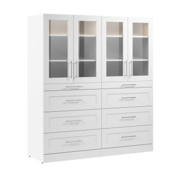 71W x 25D Modular Walk-In Closet System with LED Lights, Shelves, Drawers, and Doors, Shaker Style