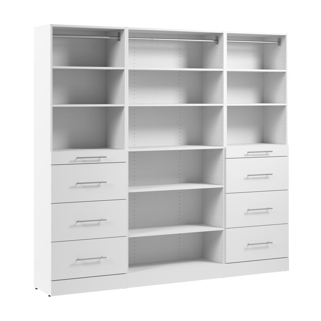 85W x 16D Modular Reach-In or Walk-In Closet System with Shelves and Drawers, Slab Style