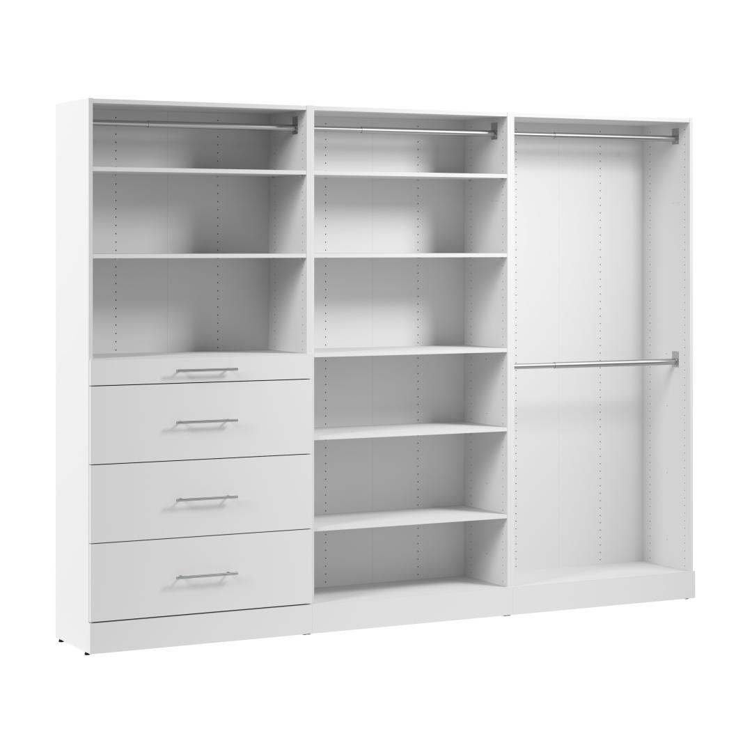 107W x 16D Modular Walk-In Closet System with Rods, Shelves, and Drawers, Slab Style