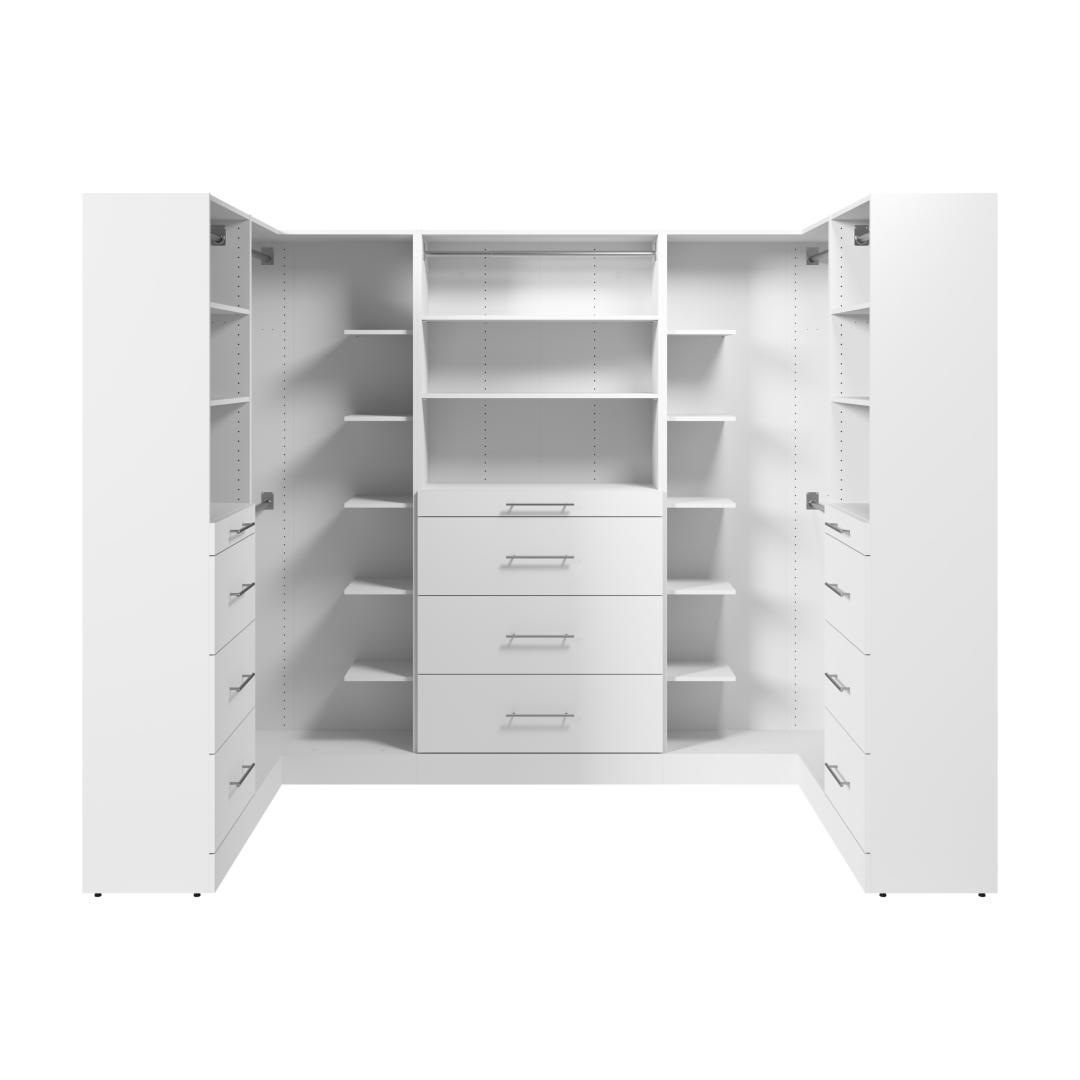 105W x 61D Modular U Shaped Walk-In Closet System with Rods, Shelves, and Drawers, Slab Style