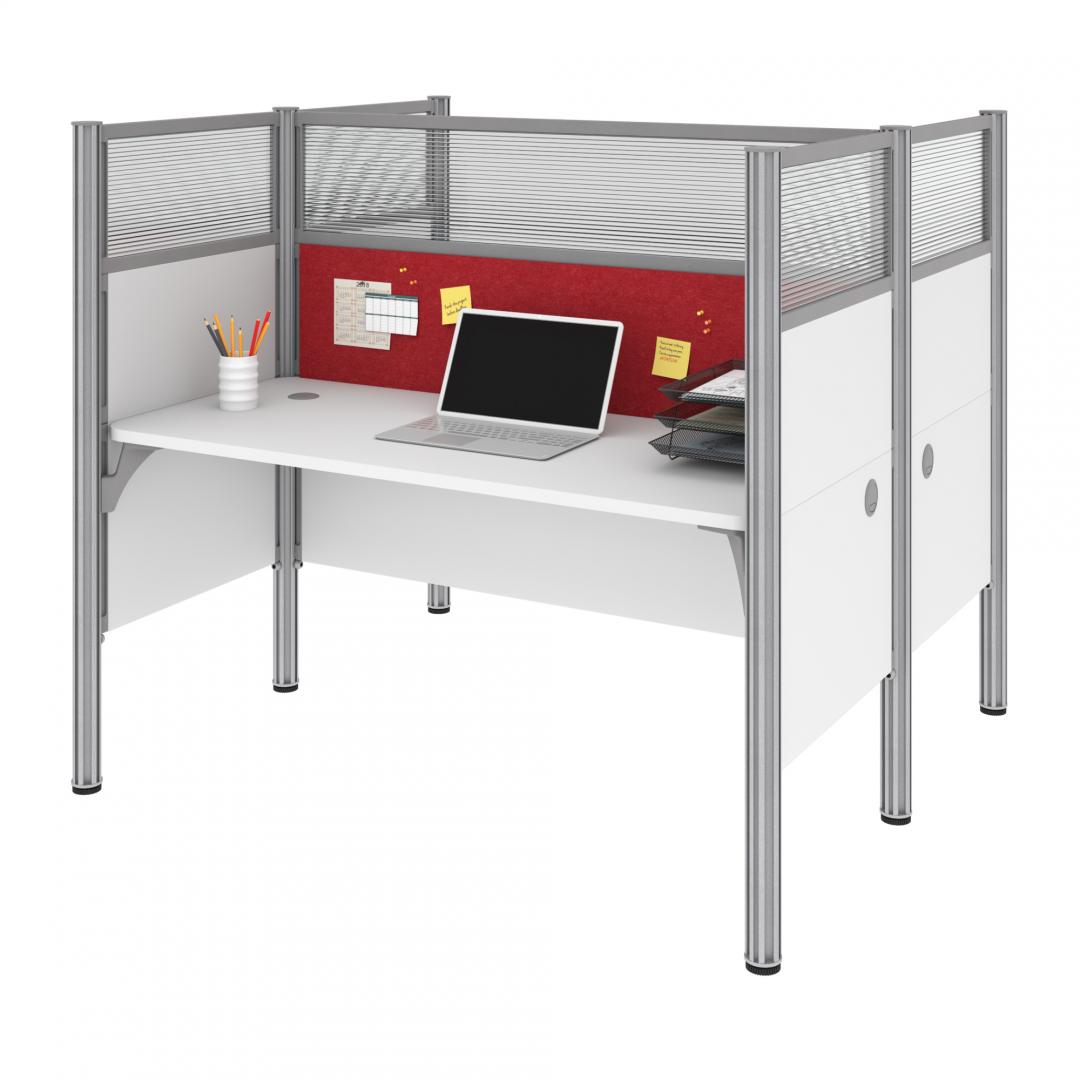 Pro Biz Two Face To Face Office Cubicles With Red Tack Boards