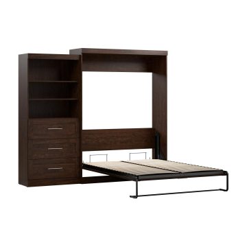 Pur Queen Murphy Bed and Shelving Unit with Drawers (101W) | Bestar