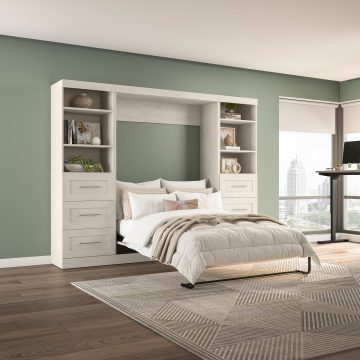 Pur Full Murphy Bed and 2 Shelving Units with Drawers (109W) | Bestar