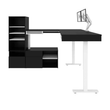 Viva 72W L-Shaped Standing Desk with Dual Monitor Arm and Storage | Bestar